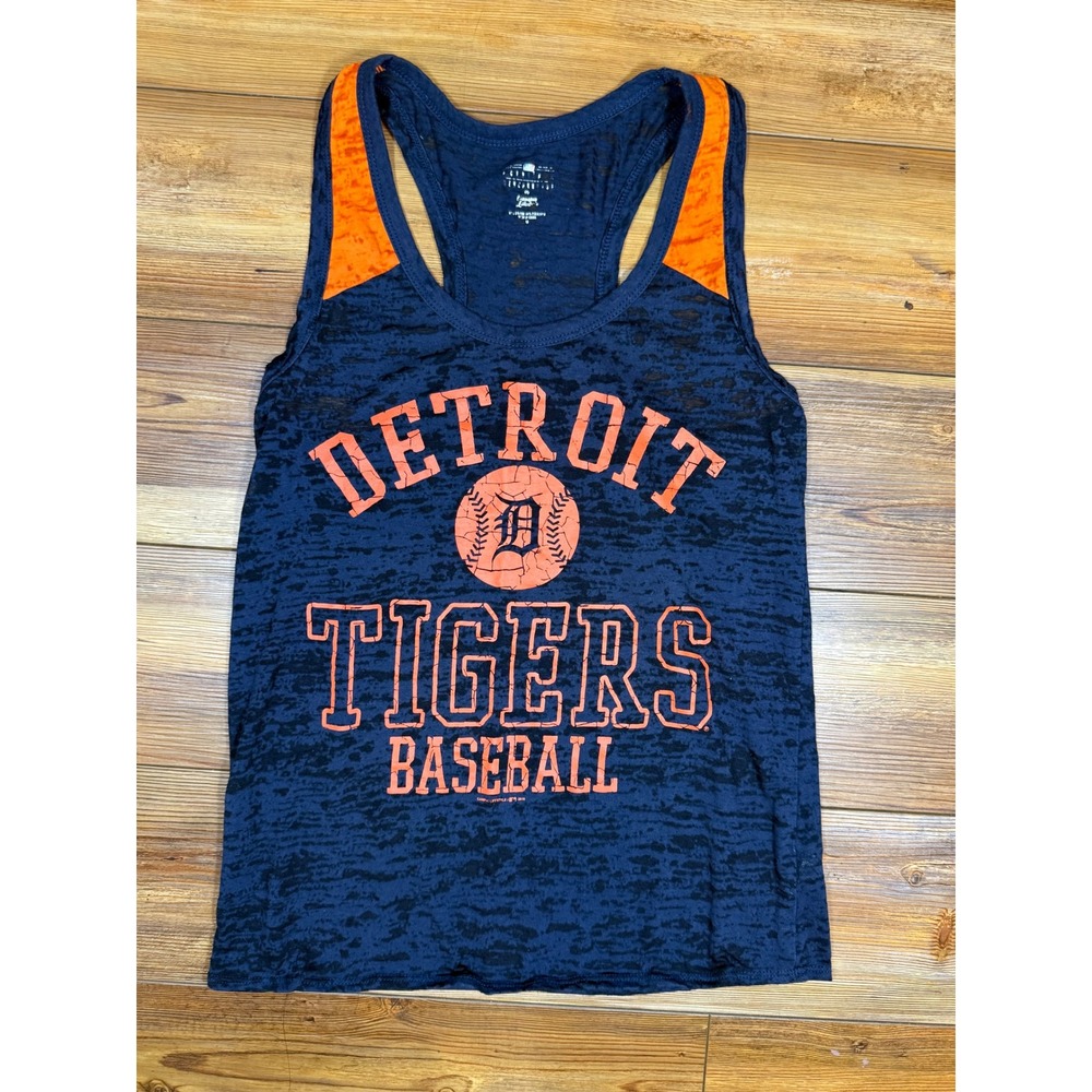 Detroit Tigers MLB Navy Blue Orange Burnout Racerback Tank Top Womens Medium